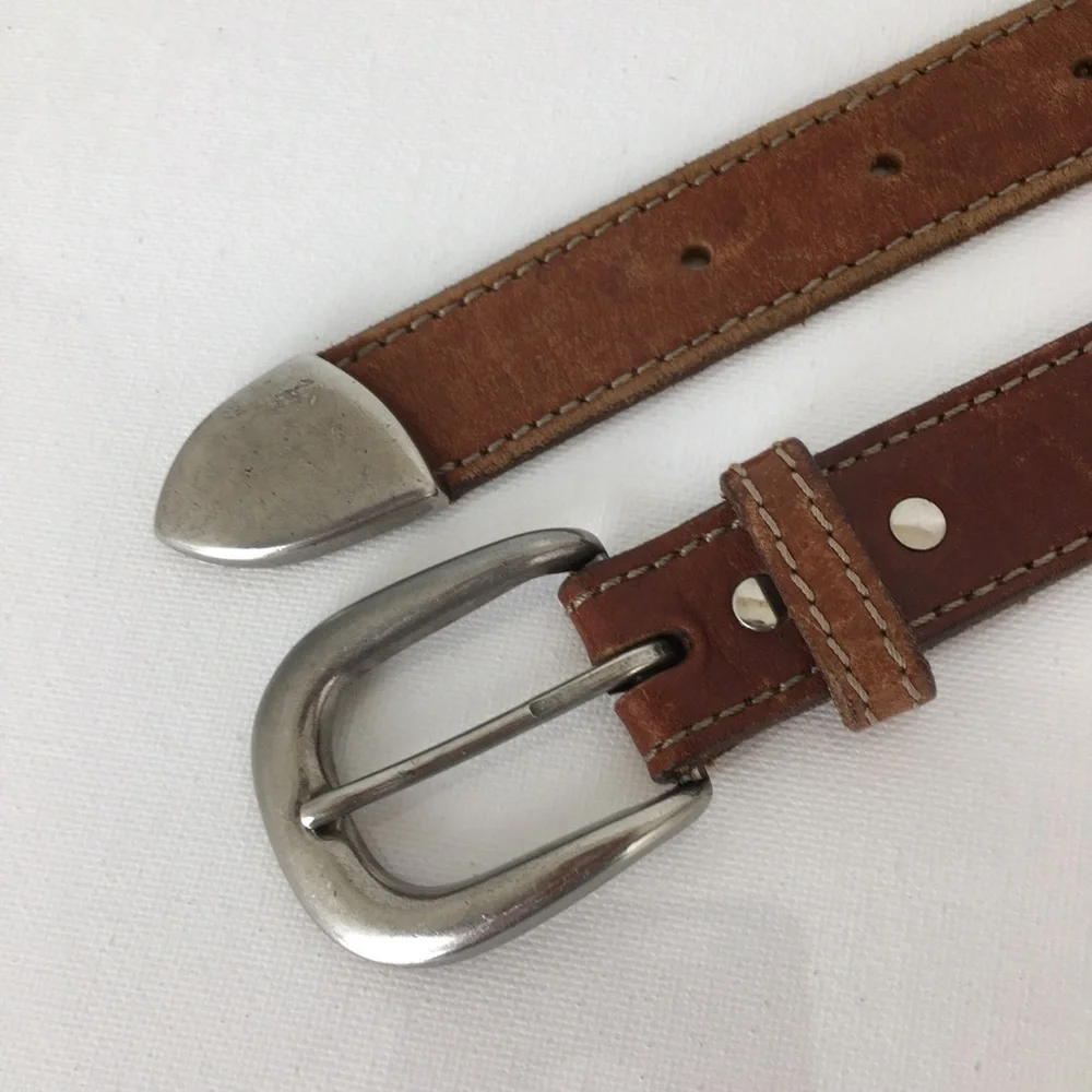 Genuine Leather Braided Belt Thin Brown Preppy Minimalist Western